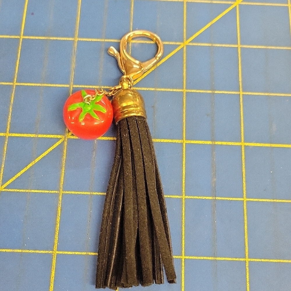 Black Tassel Red Tomato Tassel 5" Keychain